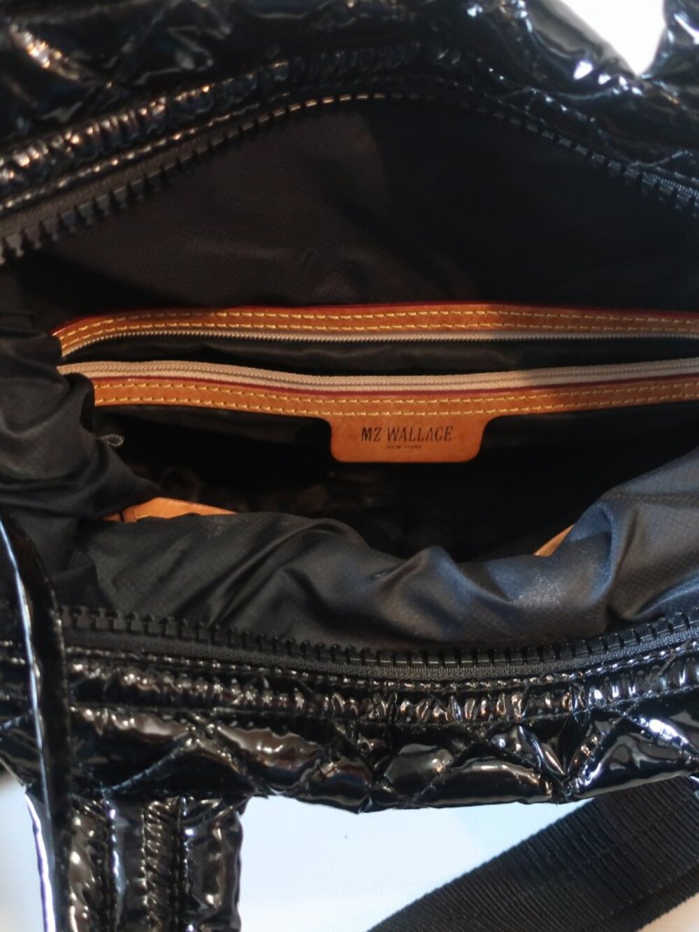 MZ Wallace Black Small Quilted Sutton Deluxe High Gloss Lacquer Finish Bag - Picture 12 of 13